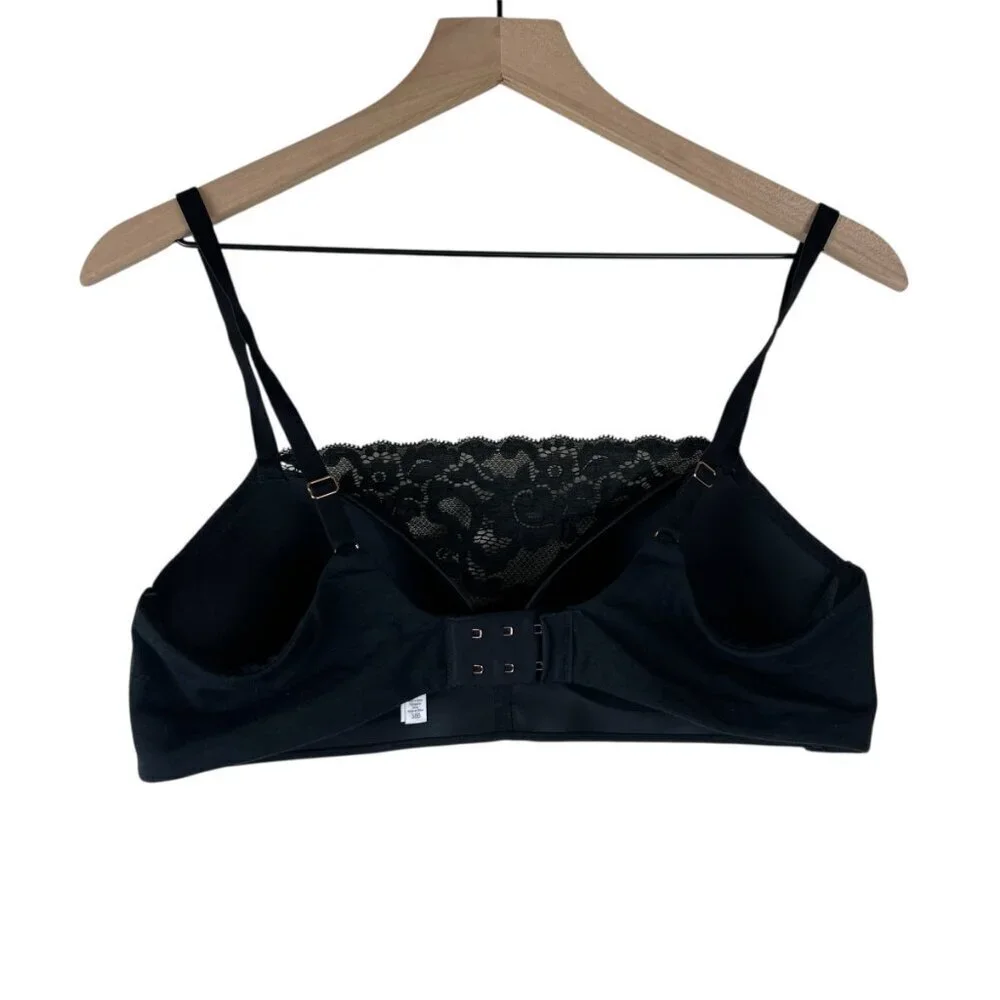 Le Mystere Black Lace Overlay Cotton Touch Wireless Bra